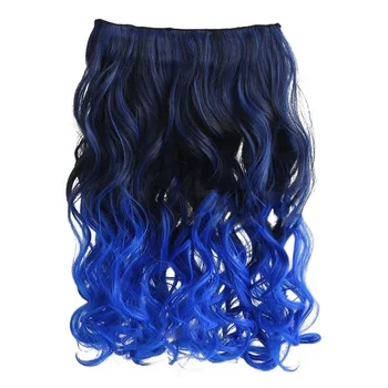 

20" Two Colors Mixed Dip-dye Color Curly Clip in Hair Extension for Dreamlike Girls (Color: Black + Blue)