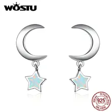 WOSTU 925 пробы серебряные серьги гвоздики Звезда Луна опал камень свадебные маленькие серьги для женщин модные ювелирные изделия подарки CQE707