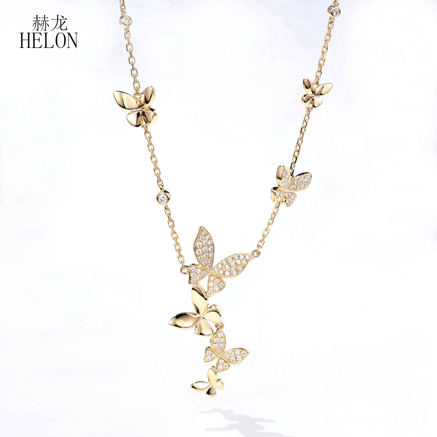 

HELON Solid 18K Yellow/Rose /white Gold 0.28ct Natural Diamonds Fine Jewelry Engagement Wedding Gift Trendy Diamond Necklaces