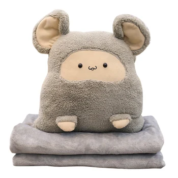 

3 In 1 Lovely Cartoon Throw Air Conditioning Blanket Cushion Hand-warmer Rat Throw Pillows