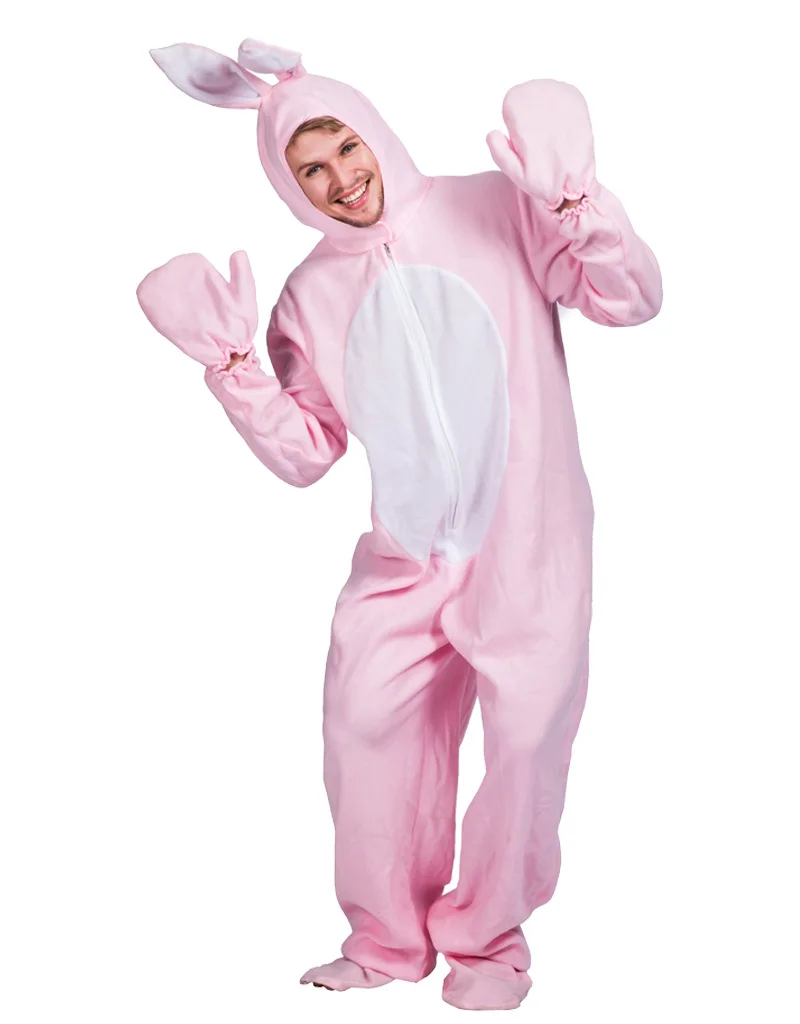 

Halloween Pink Rabbit Cosplay Clothes Unisex Adult Animal Pajamas Stage Costumes Jumpsuit with Gloves