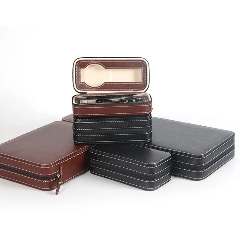 

Portable 2 4 8 Grids Travel Watch Box PU Leather Zipper Storage Case Watch Organizer S55
