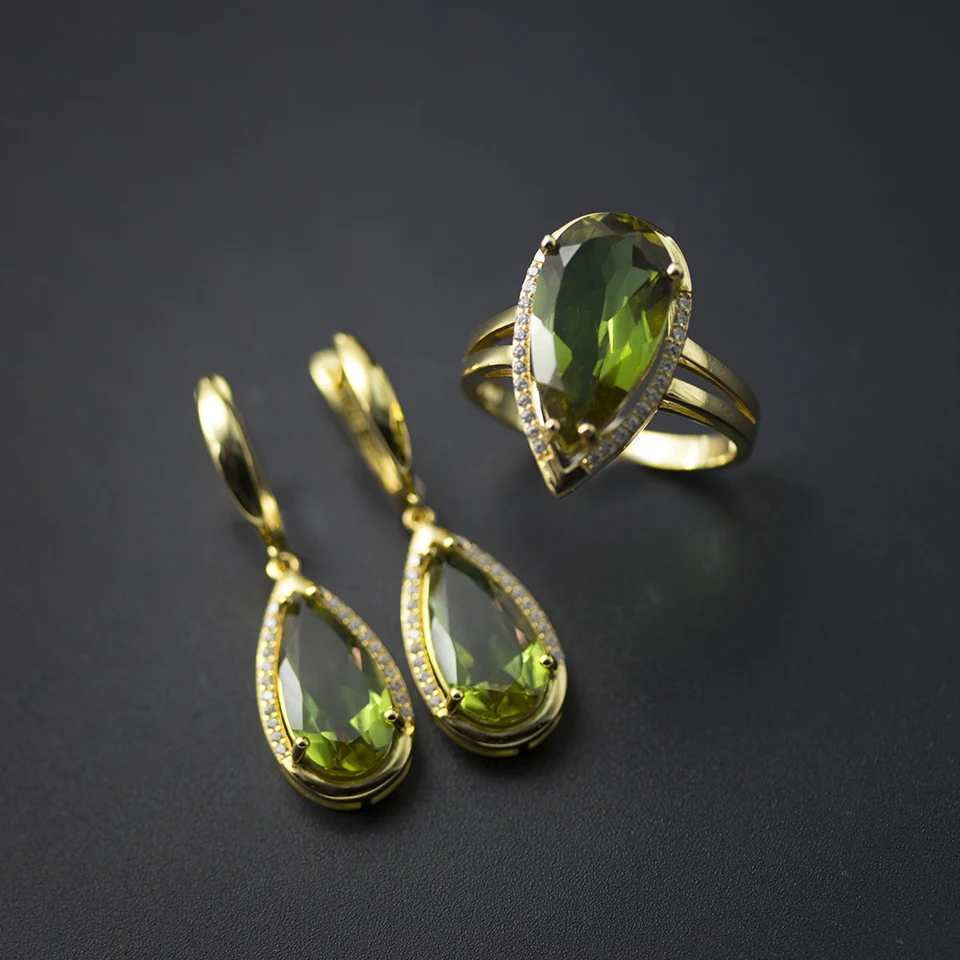 Bolai color change zultanite jewelry sets 925 sterling silver created diaspore dangle earrings ring yellow gold gemstone women's