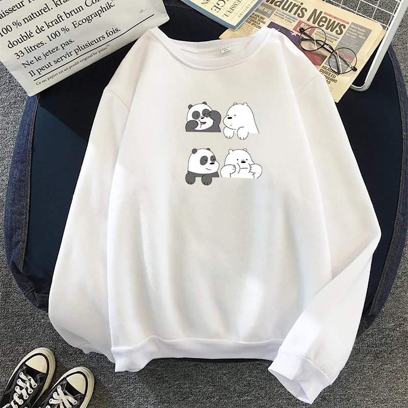 Women Men Kpop Harajuku Sweatshirts We Bare Bears Printed Long-Sleeved Hoodie Pocket Casual Pullovers Graphic Coat Hoodies - Цвет: White