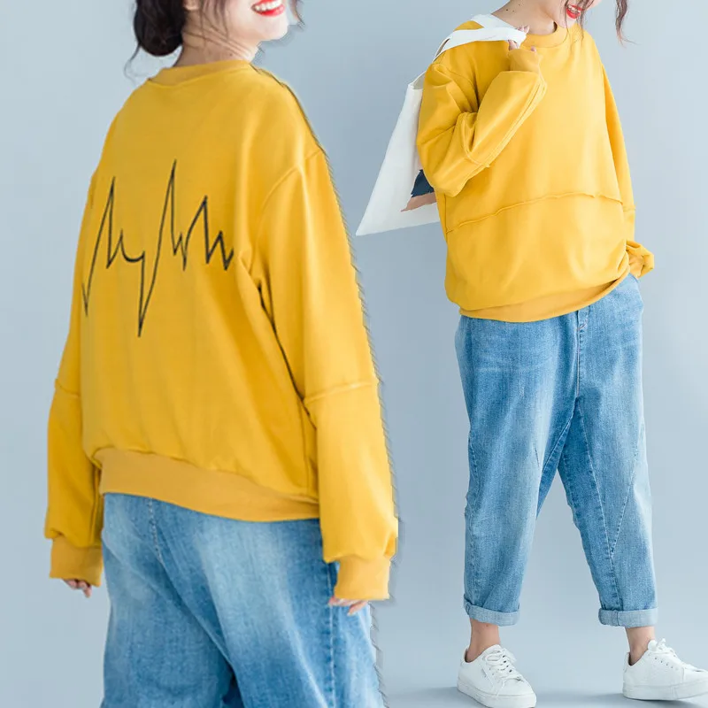 

BIG SIZE 4XL Autumn Women Fashion Elegant Solid Color Embroidery Tops Lady Female Plus Large Long Sleeve Loose Cotton Sweatshirt