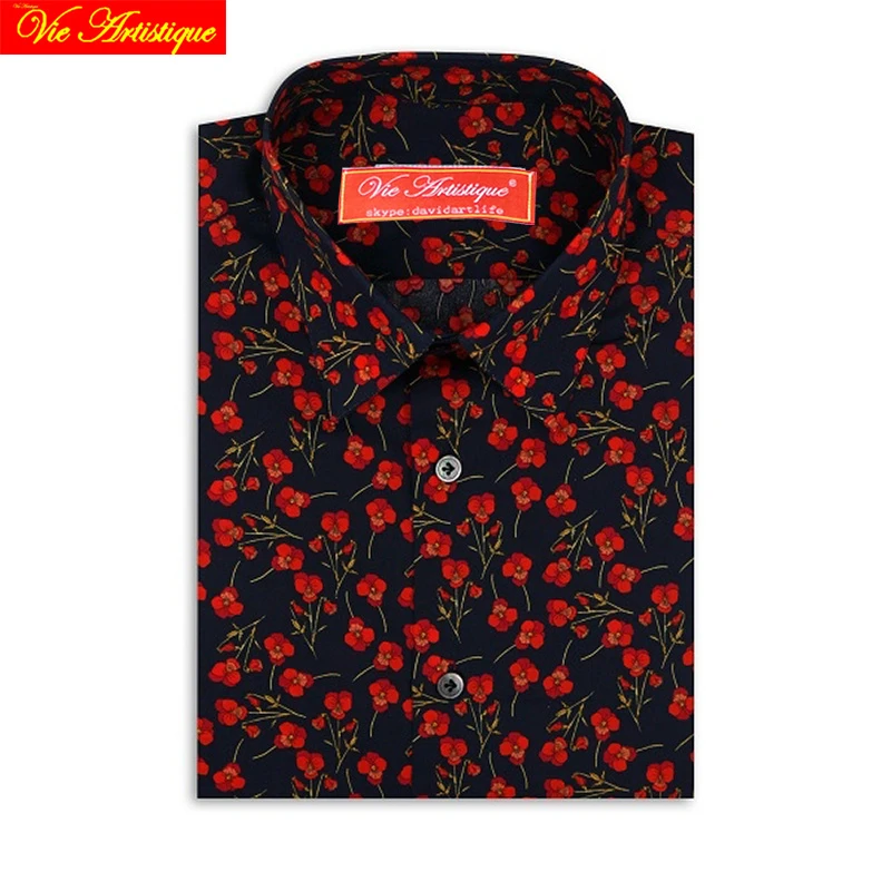 Camisas de vestir personalizadas a medida y mujer, ropa informal negocios para boda, blusa azul marino roja floral, traje de algodón UK LIBERTY|Camisas informales| - AliExpress