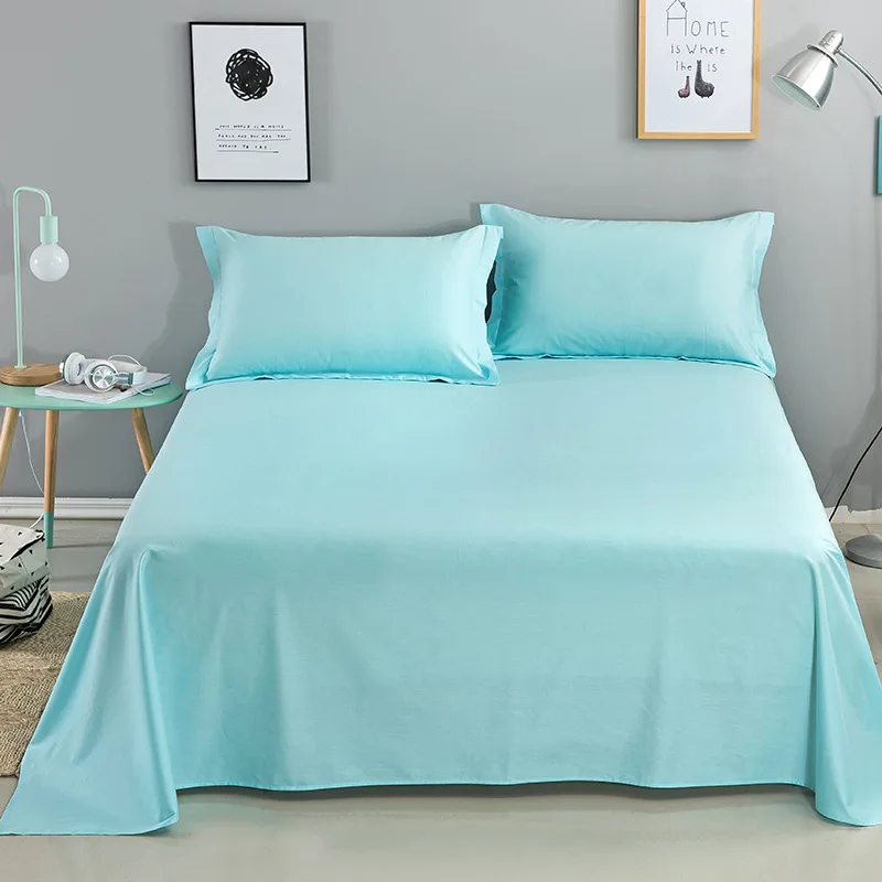 Хлопок, чистый цвет, плоский лист для детей и взрослых, односпальная двуспальная кровать, плоское постельное белье(без наволочки) XF656 - Цвет: 2 water green