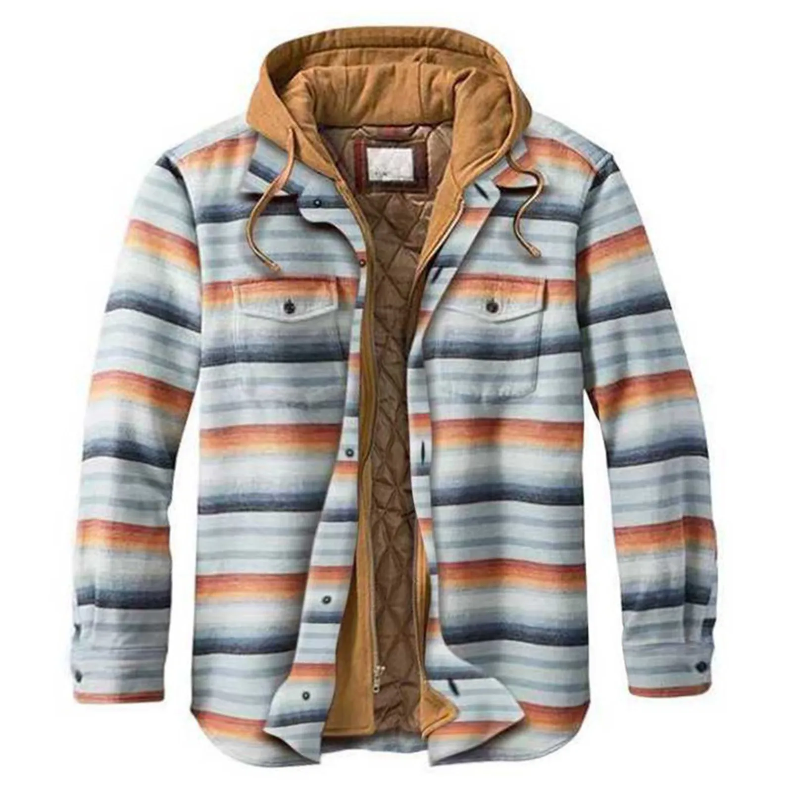 2021 Hip Hop Reversible Jacket Parka Colorful Striped Casual Streetwear Men Harajuku Lamb Wool Fleece Winter Coat Parkas | Мужская