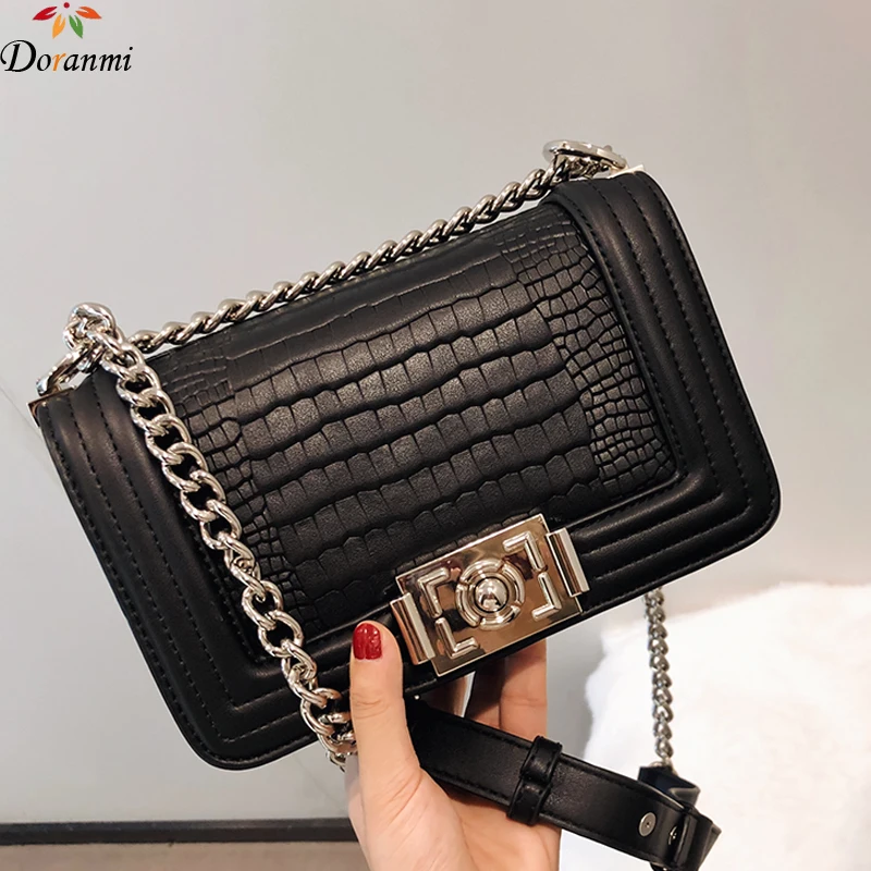 

DORANMI Leather Crossbody Shoulder Bags 2019 Luxury Brand Flaps Chain Strap Messenger Female Stone Pattern Bags BG208