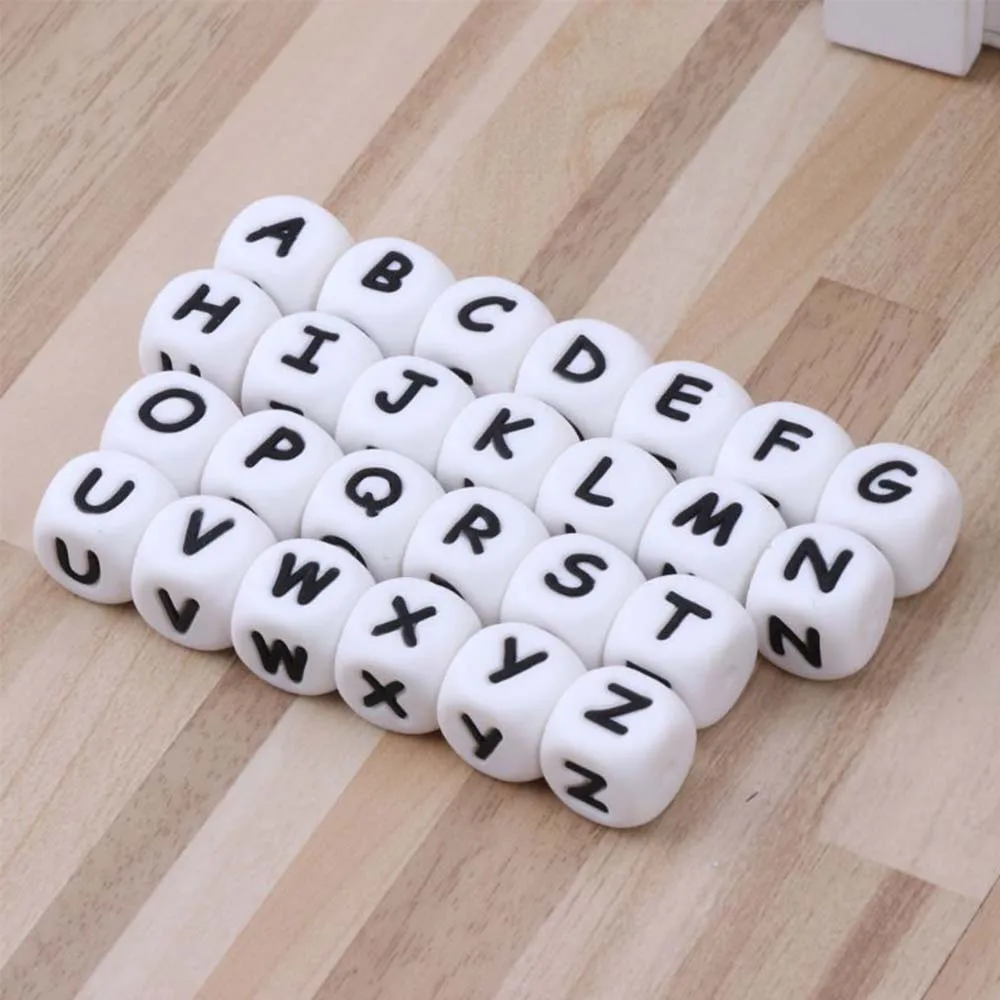 5pcs/set 12mm Mini DIY Letter Toy Safe Silicone Teething Beads For Baby Teether Pacifier Chain Bracelet