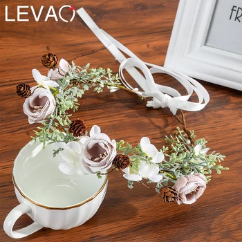 

Levao Women Wedding Floral Crown Head Band Floral Head Wreath Flower Headband Bridesmaid Bridal Garland Forehead Hair Band