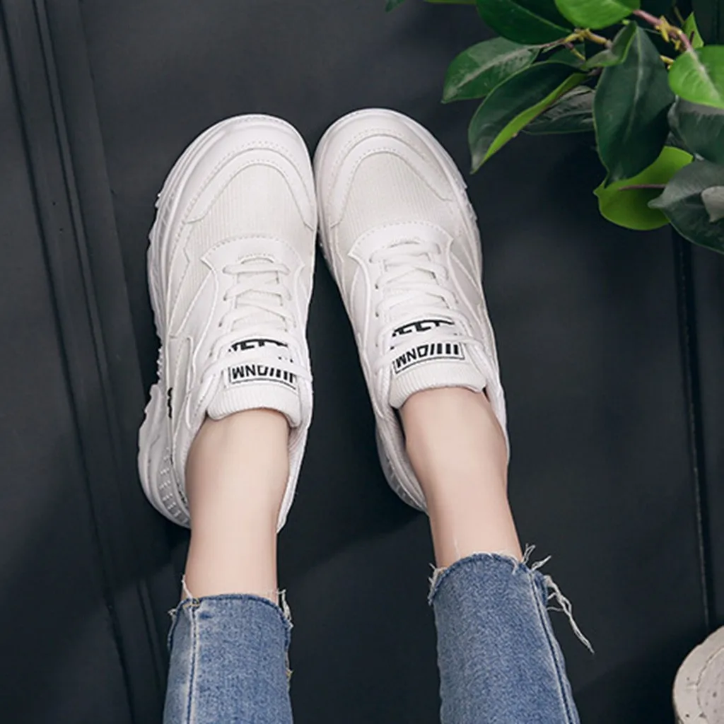 Shoes Woman White Casual Sport Outdoor Walking Shoes Med Lace Up Girls Shoes White Chunky Sneakers Women Basket Femme Кеды