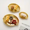 Nordic Luxury Decorative Gold Leaf Plate Dish Candy Trinket Dish Jewelry Fruit Serving Tray Storage Plate Resin Tableware 4