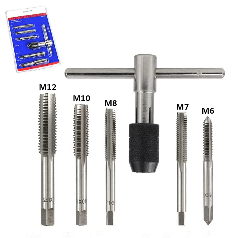 9-Piece T-Handle Tap Wrench Set - M3 M4 M5 M6 Metric Taps & Drill Bits For Manual Threading