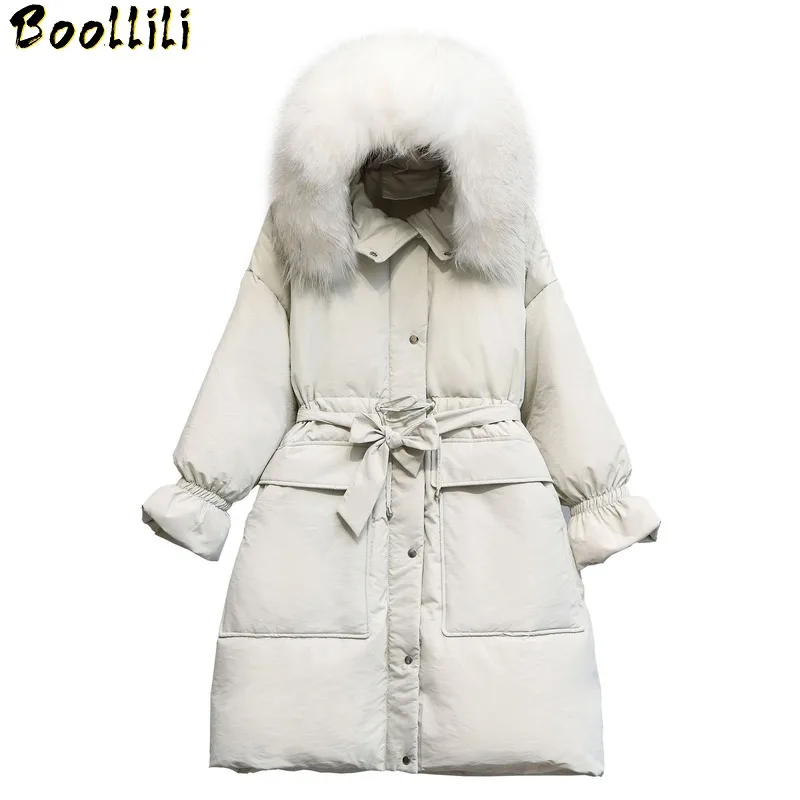 

Boollili White Duck Down Jacket Women Raccoon Fur Collar Down Coat Puffer Jacket Winter Coat Women Warm Parka Casaco