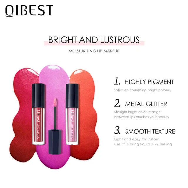 QIBEST 12 Colors Shimmer Lipstick Liquid Glitter Lip Gloss Waterproof Long-lasting Lip Tint Smooth Texture Lip Makeup Cosmetic 5