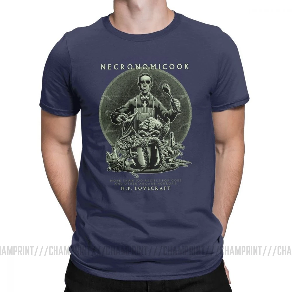 Тёмно-синий Мужские футболки Necronomicook Call Of Cthulhu, уникальные футболки с круглым вырезом, футболки из хлопка для взрослых - Цвет: Тёмно-синий