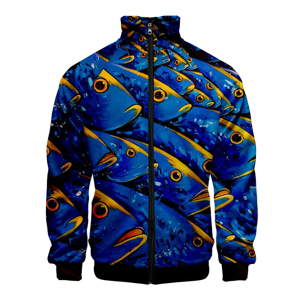 Куртка на молнии с 3D принтом рыбы, стоячий воротник, модная женская/мужская куртка, горячая Распродажа, модная уличная одежда