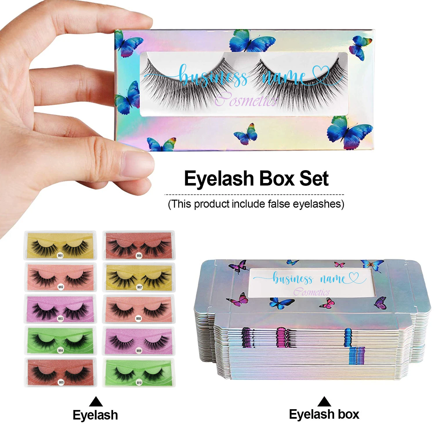 Custom Logo False Eyelashes Natural Look 3d Faux Mink Eyelashes Pack 10 Styles With Holographic
