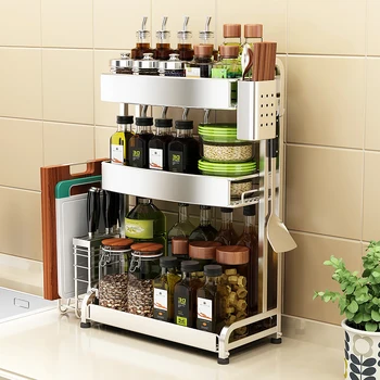 

304 Stainless Steel Nordic Kitchen Shelf Multi-functional Condiment Shelf Save Space Kitchen Shelf