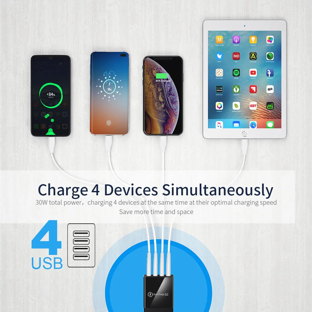 3.1A 4 порта USB зарядное устройство Quick Charge 3,0 для iPhone samsung XiaoMi huawei настенный мобильный телефон Универсальный адаптер Быстрая Зарядка разъем