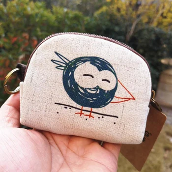 

Cute Short Wallet Women Vintage Canvas Shell Coin Purse Lady Card Holder Clutch Kids Cartoon Elephant/Bird Small Change Purses
