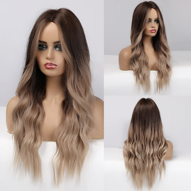 ALAN EATON Long Ombre Light Ash Brown Blonde Wavy Wig Cosplay Party Daily Synthetic Wig for Women High Density Temperature Fibre lc179-10