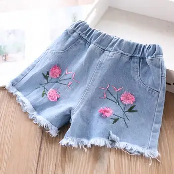 

3T-10T Wholesale Children denim shorts 2020 summer embroidery print girls hot pants korean fashion jeans shorts for girls L245