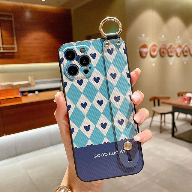 Abstract Geometry Wrist Strap Soft Phone Case For Iphone 11 12 13 Pro MAX X XR XS SE 2020 7 8 Plus Hand Band Bracket Cover