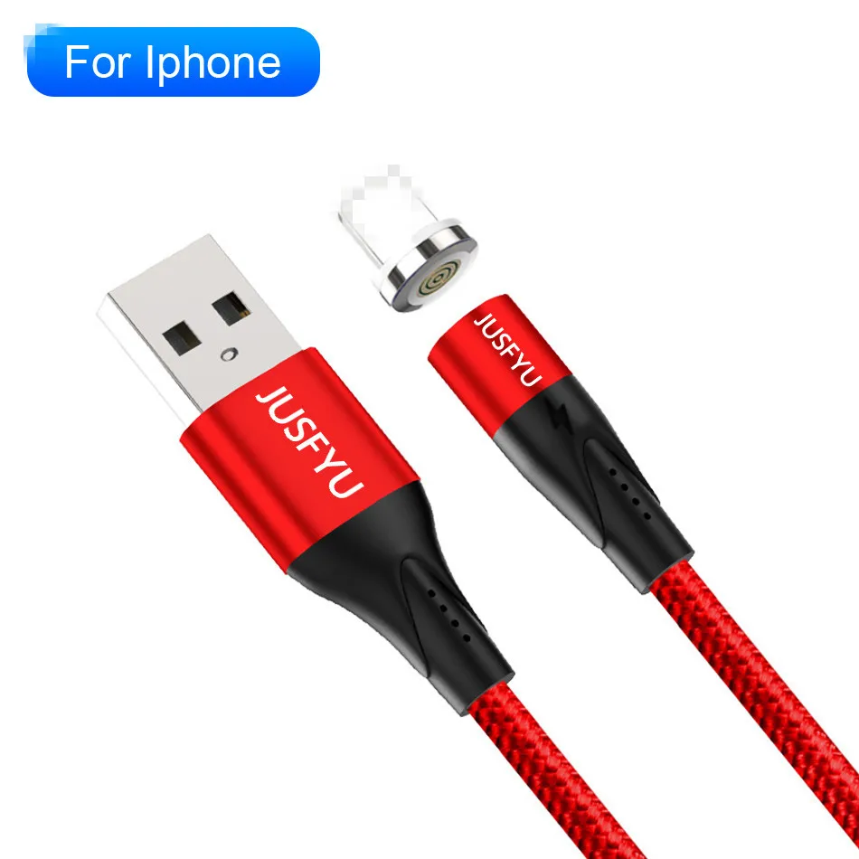 Магнитный кабель передачи данных 1 м нейлон 3A Быстрая зарядка светодиодный Micro USB для Apple Android type C для iPhone X Xs XR для huawei - Цвет: Red for iPhone