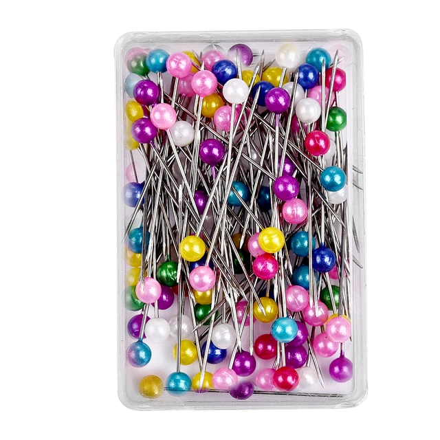 100Pcs/Box 38cm Colorful Round Pearl Head Needles Stitch Straight Push  Sewing Pins For Dressmaking DIY