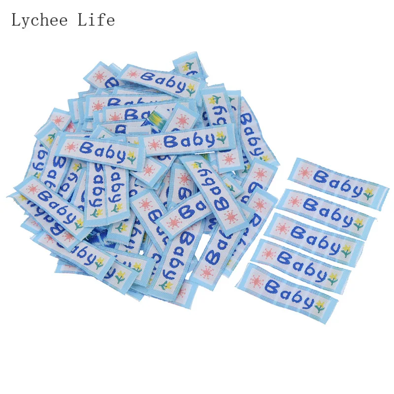 Lychee Life 100 шт./лот смешанные цвета детские печатные моющиеся ткани полиэстер этикетки для одежды этикетки Diy Швейные материалы