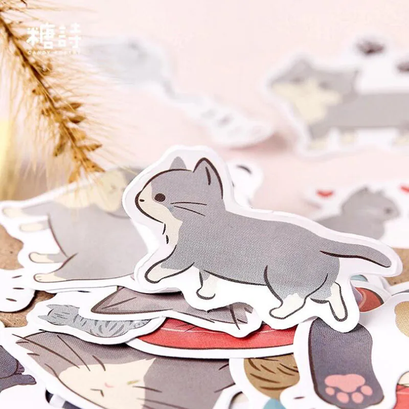 

45pcs/box Cute Fat Cat Stamp Stickers Label Kawaii Diary Handmade Adhesive Paper Flake Sticker Scrapbooking Stationery Stickers