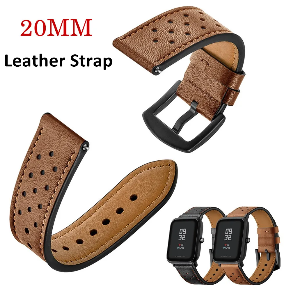 

20mm Watchband Leather Strap for Garmin Vivoactive 3 Sport Wristband for Samsung Galaxy Watch Active/42mm for Huami Amazfit Bip