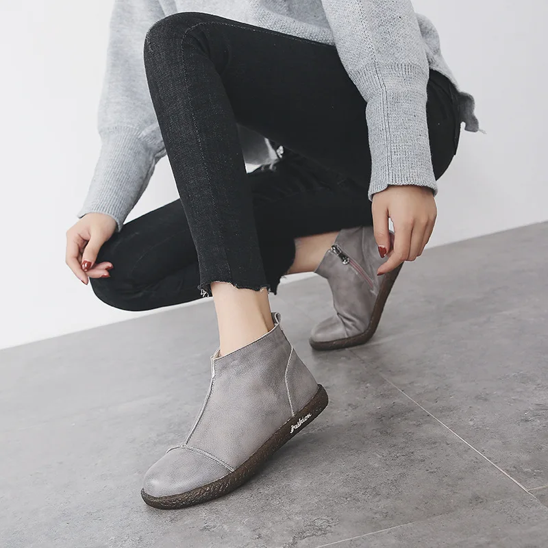 PEIPAH Botas Mujer; коллекция года; сезон осень-зима; женская обувь из натуральной кожи; женские ботильоны; женская повседневная обувь на плоской подошве с молнией; scarpe donna