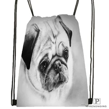 Изготовленная на заказ серая собачья Мопс вид походная сумка на шнурке милый рюкзак для детей(черная спинка) 31x40 см#180531-04-23