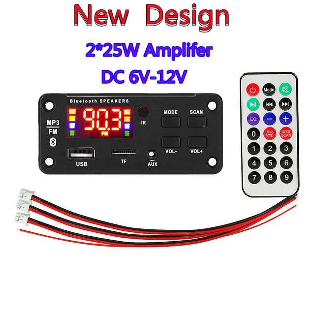 Amplifier 50W/ 6W Player Decoder Board 5V-18V Bluetooth-compatible 5.0 Car FM Radio Module TF USB AUX WMA Player Decode BLACK