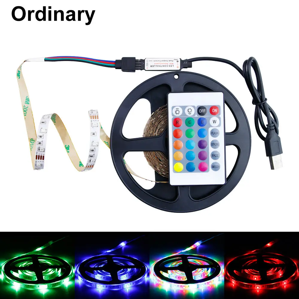 Водонепроницаемая RGB Светодиодная лента USB 5 В 2835 SMD 1 м 2 м 3M 4M 5 м окружающая лампа rgb светодиодный светильник полоса ТВ гостиная открытый сад крытый - Испускаемый цвет: Ordinary