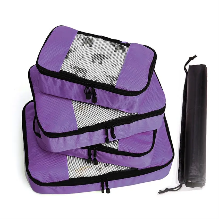 PURPLE 4 Set Упаковка куб Органайзер для багажа нейлоновая сумка/Мужская/Женская/Большая Дорожная сумка Одежда Нижнее белье сумка для сна сумка-Органайзер - Цвет: PURPLE 4 Set