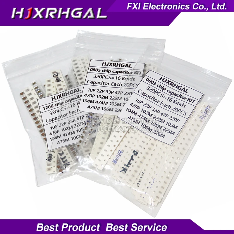 

16values*20pcs=320pcs 0603 0805 1206 SMD Capacitor assorted kit component diy samples kit new and original
