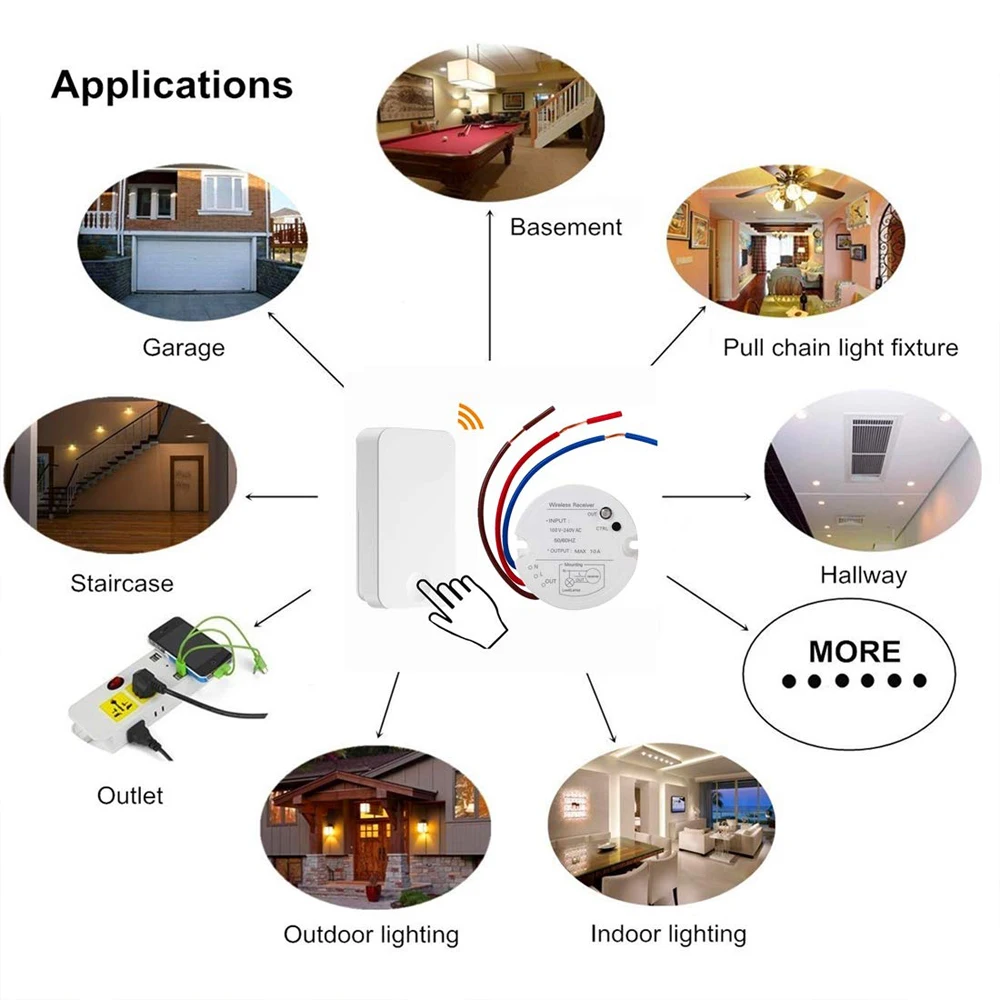 QIACHIP Wireless Remote Control Light Switch Kit No Need ... No Battery and 1 CH RF Relay Receiver ON/OFF For ... for Lamps Fans Appliances Ceiling Lights ...