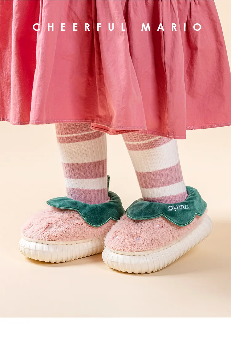 Cotton Slippers Cute Strawberry Indoor Shoes Plus Cotton Baby Toddler Shoes Winter Girls House Slippers for Child Girl's Sandal leather girl in boots