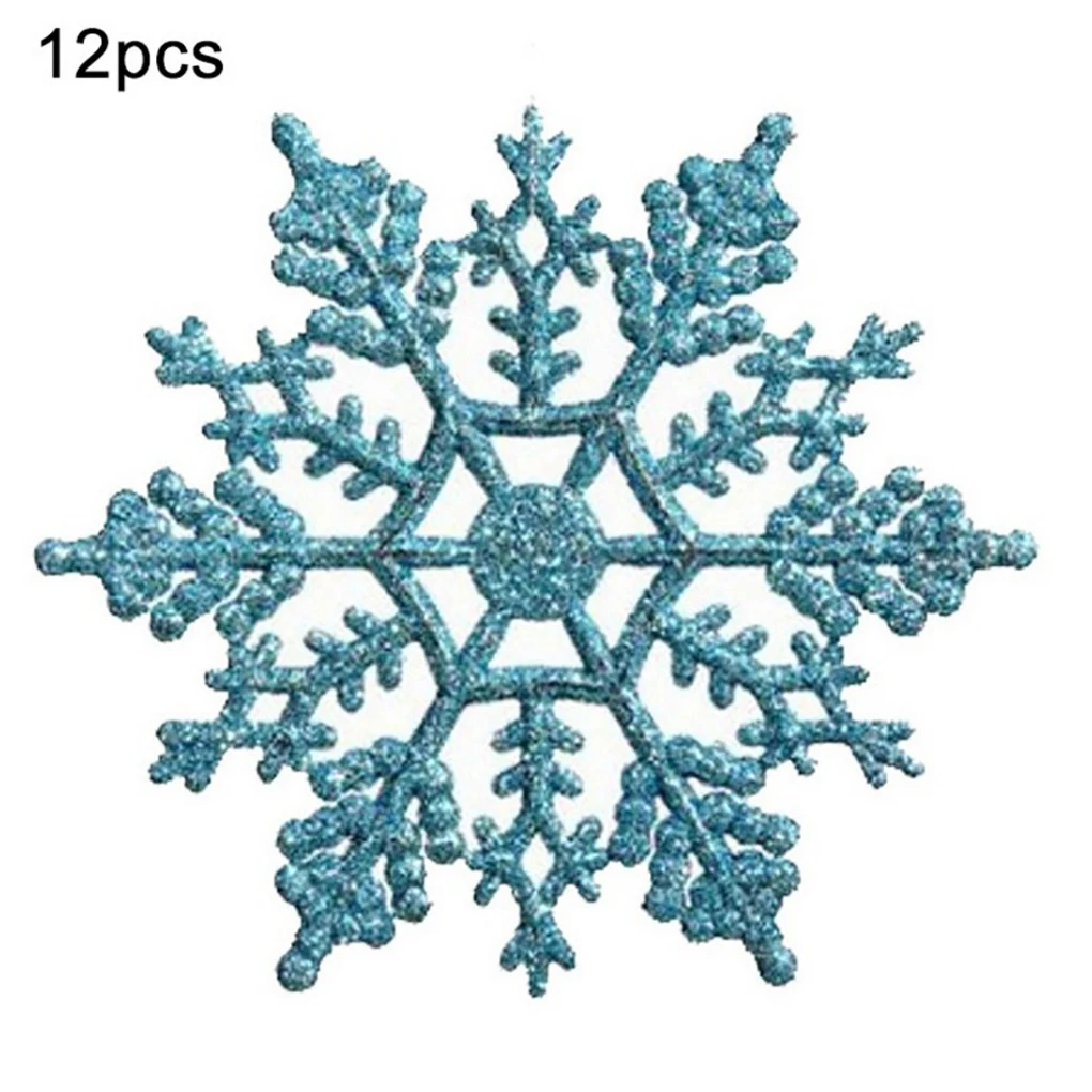 12pcs Plastic Christmas Xmas Snowflake Ornaments Tiny Sparkling Sequin Glitter Snow on String Wedding Decor
