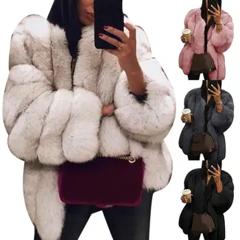 

Winter Solid Color Thicken Faux Fur Coat Women Loose Warm Long Sleeve Jacket