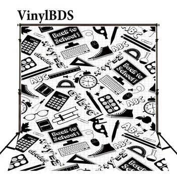 

VinylBDS Study Style Background Photography Black White Word Mathematical Tools Learn Knowledge Photo Backdrop For Baby