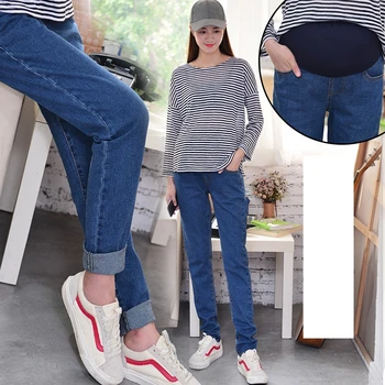 

Fashion Pregnancy Pants for Spring Jeans Maternal Solid Color Cotton Maternity Jeans Belly Comfortable Maternity Fall Clothes
