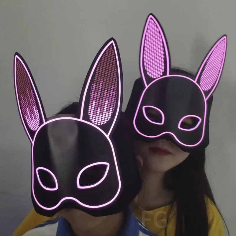 

HOT SALE Sound Activated LED Light Up Mask Halloween DJ Music Party Mask Rabbit Halloween Cosplay Costume Half Face Masks