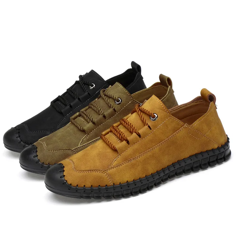 Men's luxury brand men's casual lace-up shoes soft-soled shoes hand-stitched rubber wear-resistant large size 38-46 men's shoes