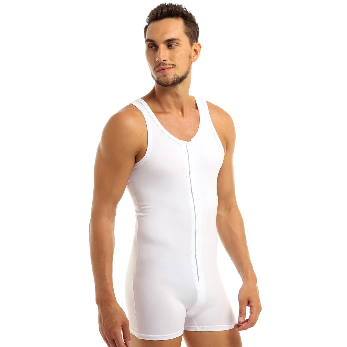 Men Cotton Soft Vest Bodysuit Underwear Corset Body Shapewear Sleeveless Tank Sleepwear Jumpsuit Casual Lounge Wear Plus Size