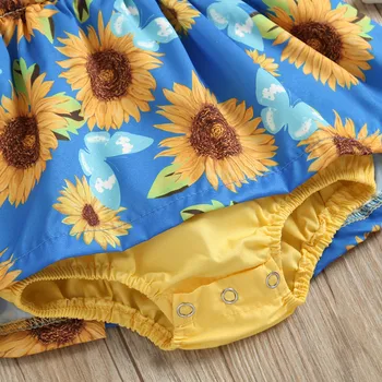 6 12 18 24 Months Newborn Baby Bodysuit Sets With Headband Sleeveless Sunflower Print Romper Infant Outfits Girl Summer Clothing 5